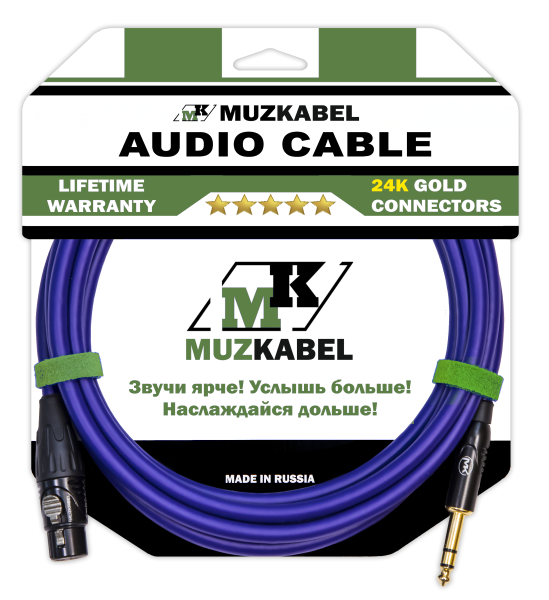Аудио кабель MUZKABEL BFJMK1V - 1 метр, XLR (мама) - JACK (стерео)