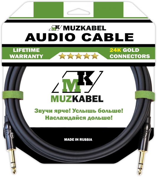 Аудио кабель MUZKABEL BZFMK1B - 1 метр, JACK (стерео) - JACK (стерео)